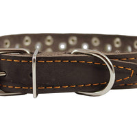 Genuine Leather Studded Dog Collar 25"x1.5" Brown Fits 18"-21" Neck Large