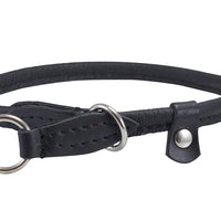 Round High Quality Genuine Rolled Leather Choke Dog Collar Black