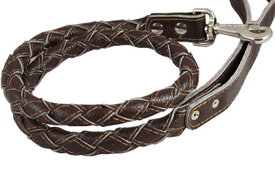 4-thong Round Fully Braided Genuine Leather Dog Leash 43