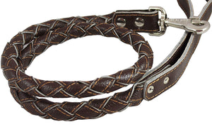 4-thong Round Fully Braided Genuine Leather Dog Leash 43" Long 1" Wide Cane Corso Mastiff Great Dane