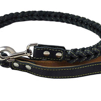 4-thong Square Fully Braided Genuine Leather Dog Leash, 3.5 ft Length 1" Wide Black Large to X-Large