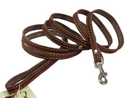 6' Long Genuine Leather Braided Dog Leash Brown 3/8" Wide for Small Dogs and Puppies