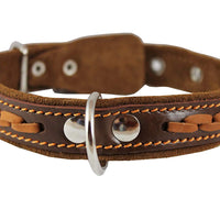 Brown Genuine Leather Braided Dog Collar, 1" Wide. Fits 14"-17" Neck.