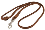 Round Genuine Rolled Leather Dog Leash 4' Long 1/2" Wide Brown for Medium Breeds