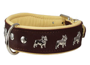 Real Leather Soft Leather Padded Dog Collar Bulldog Brown/Beige