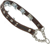 Training Genuine Leather Pinch Martingale Dog Collar Studded 4mm Link Brown 3 Sizes