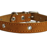 Real Leather Studded Dog Collar 15"x5/8" Tan Fits 10.5"-13.5" Neck