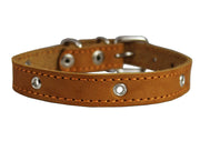 Real Leather Studded Dog Collar 15"x5/8" Tan Fits 10.5"-13.5" Neck