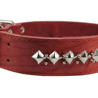 Genuine Leather Spiked Studded Dog Collar Red Sized to Fit 18"-22" Neck 2" Wide Retriever, Doberman