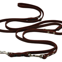 Brown 6 Way Multifunctional Leather Dog Leash, Adjustable Lead 49"-94" Long 3/8" Wide (10 mm) Small