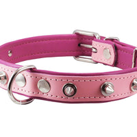 Dogs My love Spiked Genuine Leather Dog Collar Padded Baby Pink/Pink