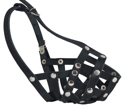 Secure Real Leather Mesh Basket Dog Muzzle - Spaniel, Poodle, Schnauzer (Circumf 9