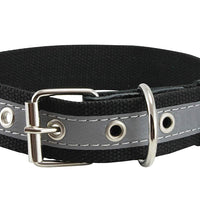 Cotton Web/Leather Reflective Dog Collar 18" Long 3/4" Wide Fits 12"-16" Neck, Poodle, Spaniel