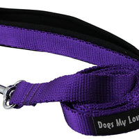 Dogs My Love 6ft Long Neoprene Padded Handle Nylon Leash 4 Sizes Purple