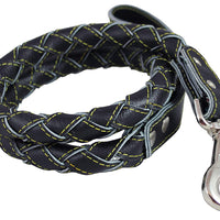 4-thong Round Fully Braided Genuine Leather Dog Leash, 43" Long 1" Wide Cane Corso, Mastiff, Dane
