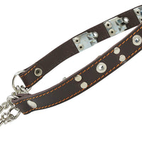 Training Genuine Leather Pinch Martingale Dog Collar Studded 4mm Link Brown 3 Sizes