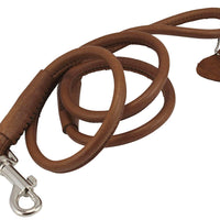 Round Genuine Rolled Leather Dog Leash 4' Long 1/2" Wide Brown for Medium Breeds