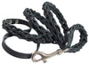 Black Genuine Leather Braided Dog Leash 45" Long 4-thong Square Braid for Medium Breeds