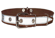 Genuine Leather Reflective Dog Collar 22" Long 1.25" Wide Brown Fits 15.5"-19.5" Neck