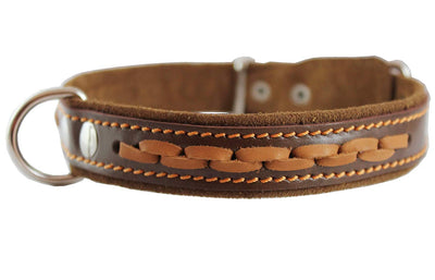 Brown Genuine Leather Braided Dog Collar, 1