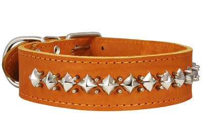 Genuine Leather Spiked Studded Dog Collar Brown Fit 18