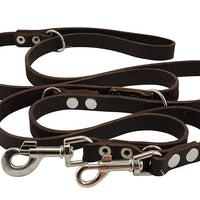 Dogs My Love Brown 6 Way Euro Leather Dog Leash, Adjustable  49"-94" Long, 3/4" Wide (18 mm) Large