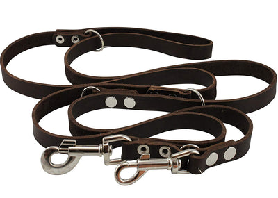 Dogs My Love Brown 6 Way Euro Leather Dog Leash, Adjustable  49