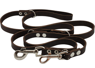 Dogs My Love Brown 6 Way Euro Leather Dog Leash, Adjustable 49