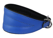 Dogs My Love Real Leather Extra Wide Padded Tapered Dog Collar Blue