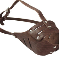 Real Leather Cage Basket Secure Dog Muzzle #118 Brown - Pit Bull (Circumf 11.8", Snout Length 3.5")