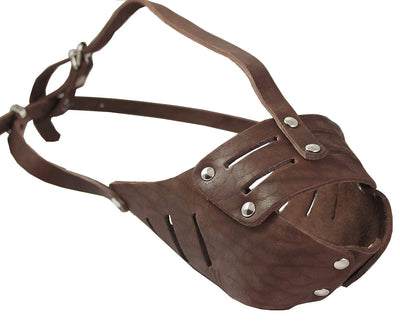 Real Leather Cage Basket Secure Dog Muzzle #118 Brown - Pit Bull (Circumf 11.8