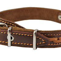Brown Genuine Leather Braided Dog Collar, 1" Wide. Fits 14"-17" Neck.