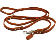 6 Way Euro Multifunctional Leather Dog Leash, Adjustable Lead 49"-94" Long, 1/2" Wide (12 mm)