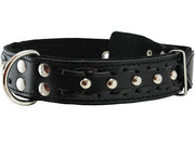 Genuine Leather Braided Studded Dog Collar, Black 1.6" Wide. Fits 19"-24" Neck, Large