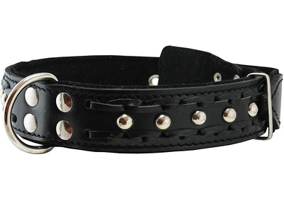 Genuine Leather Braided Studded Dog Collar, Black 1.6