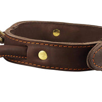 Genuine Leather Dog Collar, Rolled Leather Handle Brown
