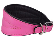 Dogs My Love Real Leather Extra Wide Padded Tapered Dog Collar Pink