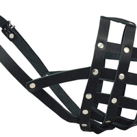 Real Leather Dog Basket Muzzle #112 Black (Circumference 13", Snout Length 3") Bulldog, Boxer