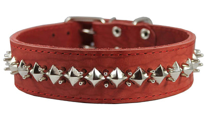 Genuine Leather Spiked Studded Dog Collar Red Sized to Fit 18
