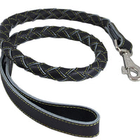 4-thong Round Fully Braided Genuine Leather Dog Leash, 43" Long 1" Wide Cane Corso, Mastiff, Dane