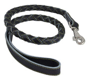 4-thong Round Fully Braided Genuine Leather Dog Leash, 43" Long 1" Wide Cane Corso, Mastiff, Dane