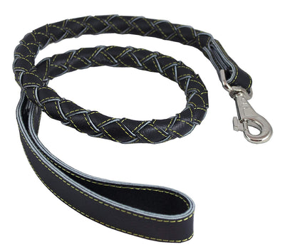 4-thong Round Fully Braided Genuine Leather Dog Leash, 43