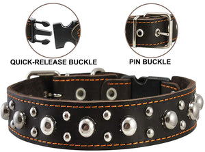 Brown Genuine Leather Studded Dog Collar, Soft Suede Padded1.5" Wide. Fits 17"-20" Neck