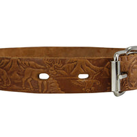 Genuine Tooled Leather Dog Collar Hunting Pattern Tan 3 Sizes