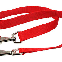 15" Nylon 2-Way Double Dog Leash - Two Dog Coupler Red 3 Sizes