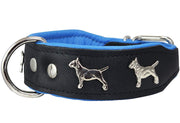 Real Leather Soft Leather Padded Dog Collar Bull Terrier 1.75" Wide. Black/Blue