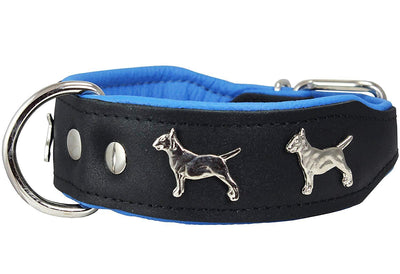 Real Leather Soft Leather Padded Dog Collar Bull Terrier 1.75