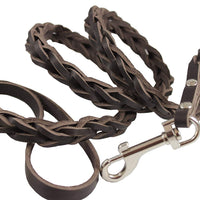 Brown Genuine Leather Braided Dog Leash 45" Long 4-thong Square Braid for Medium Breeds