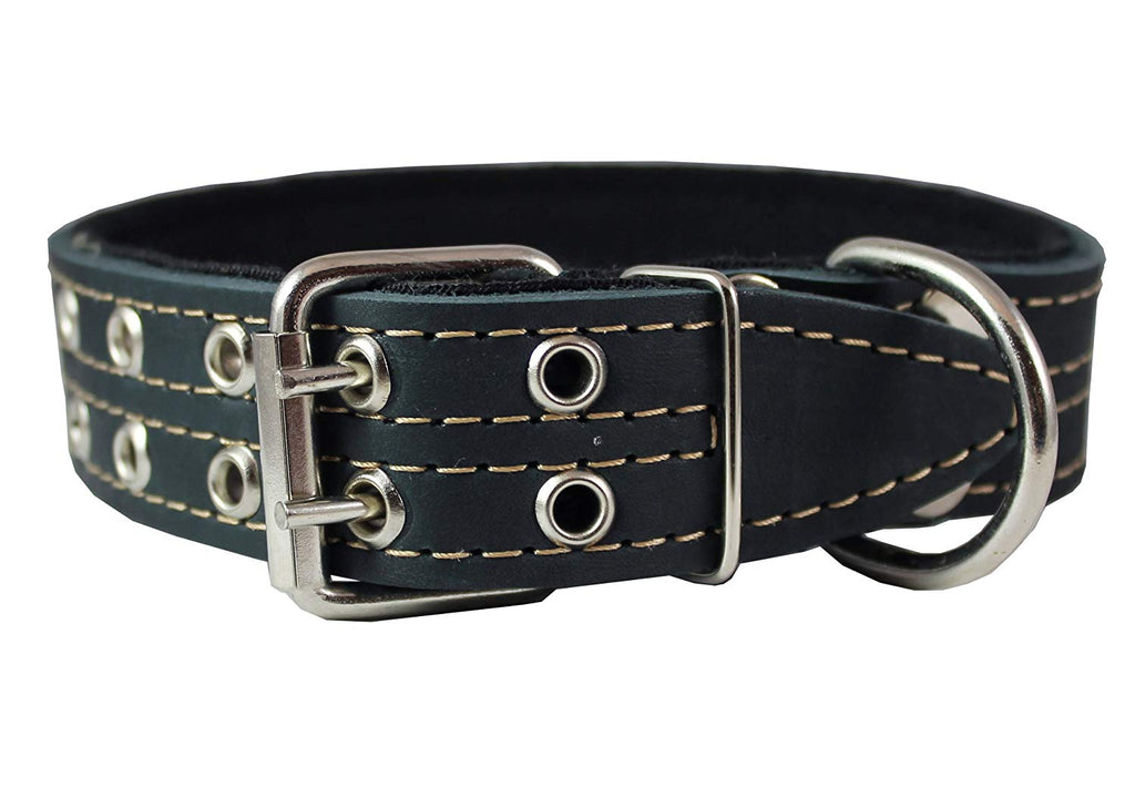 Genuine Leather Dog Collar, Padded Black 1.5" Wide. Fits 18"-22" Neck Size Cane Corso Rottweiler