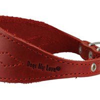 Red Real Leather Tapered Extra Wide Whippet Dog Collar 2" Wide, Fits 11.5"-15" Neck, Medium